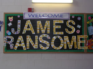 A sign welcoming James Ransome.